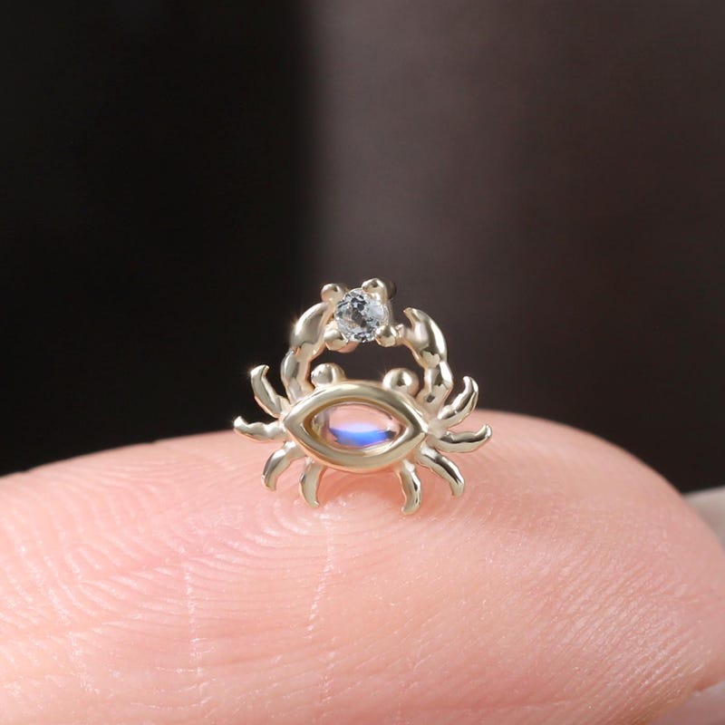 Crab Shaped Stud Earrings in Blue Zircon Alloy With Center Gem 1.5 cm by 0.8 cm main image 0