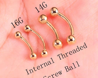 14K Solid Gold Internal Screw Curved Barbell Earring, Gold Rook Eyebrow Labret Piercing, Gold Belly Ring Naval Piercing Piercing Jewelry