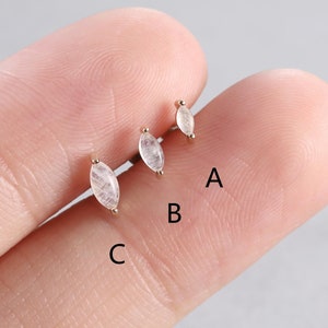 14K Gold Marquise Moonstone Earring Tiny Marquise Cartilage Earring Helix Stud Threadless Push Pin Stud Tragus Stud Flat Back Earring 20g