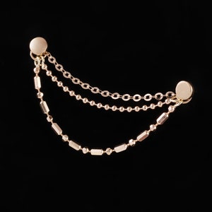 14K Solid Gold Triple Mixed Chain Attachment, Long Cable Chain Cartilage Clicker Piercing, Long Bead Helix Lobe Dangle Industrial Chain