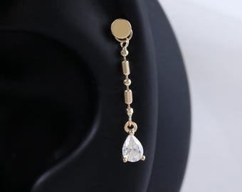 Ciondolo a forma di elica con moissanite a forma di pera in oro massiccio 14 carati, ciondolo a forma di cerchio con catena lunga a forma di fagiolo, ciondolo a forma di anello con cartilagine e conchiglia di diamanti