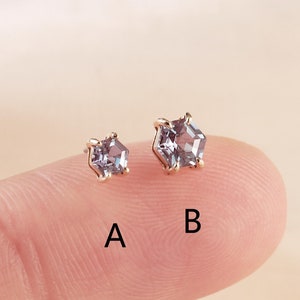 Pendiente de oro macizo de 14 quilates con forma de alejandrita hexagonal, sin rosca, con pasador, para cartílago, hélice, caracola, parte trasera plana, 20 g