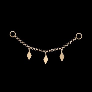 14K Solid Gold Dangle Kite Ear Chain, Dangle Nose Cartilage Pearl Chain Attachment Piercing, Conch Helix Industrial Piecing Connector Chain