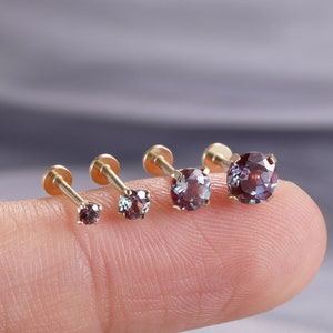 14K Solid Gold Alexandrit Ohrring Schraubverschluss Zierliche Runde Form Knorpel Helix Conch Tragus Naturstein Innengewinde Piercing