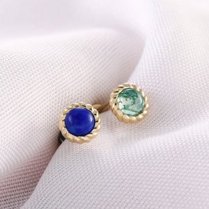 14K Solid Gold Moss Agate Lapis lazuli Threadless Push Pin Labret Stud Earring Dainty Cartilage Helix Tragus Natural Blue Stone  Earring 20g