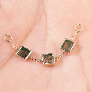 14K Solid Gold Square Cut Moss Agate Chain, Dangle Helix Cartilage Conch Chain Attachment, Gemstone Nose Tragus Industrial Chain Connector