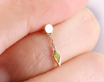 14K Solid Gold Dangle Peridot Charm, Gemstone Hoop Clicker Charm, Rook Hoop Charm, Belly Ring Charm, Gold Clicker Charm, Huggie Hoop Charm