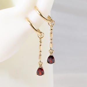14K Solid Gold Pear Cut Red Garnet Dangle Charm, Teardrop Helix Belly Ring Charm Attachment, Hanging Cartilage Lobe Clicker Bead&Bar Chain