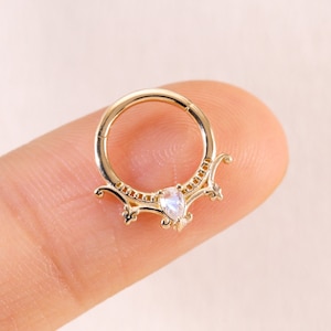 Aro con forma de pabellón de labradorita en oro macizo de 14 quilates, aro para cartílago, aro con piedras preciosas, piercing delicado con forma de aro, regalo para ella