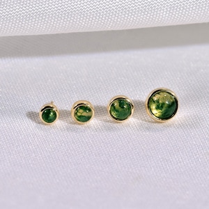 14k Solid Gold Moos Achat fadenlose Push Pin Ohrstecker Zierliche runde Knorpel Helix Conch natürliche Moos Achat Schraube zurück Ohrring 20g