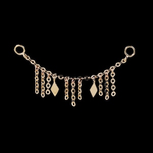 14K Solid Gold Dangle Kite Chain Attachment, Flat Kite Conch Helix Piercing Cable Chain, Industrial Cartilage Nose Flash O Chain Connector