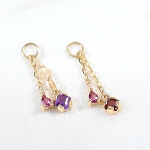 Granat-Anhänger mit Rhodolith-Granat aus 14-karätigem Massivgold, Amethyst-Ohrhänger mit Klickverschluss, Ohrhänger mit Kette, Ohrring-Rook-Schmuck