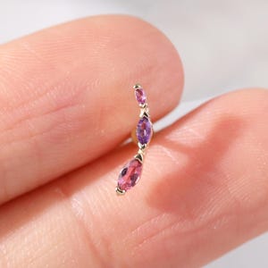 Ohrstecker aus 14-karätigem Gold mit rosa Turmalin, Amethyst, Rhodolith und Granat im Marquise-Schliff, Knorpelpiercing, Helix-Cluster-Piercing mit flacher Rückseite