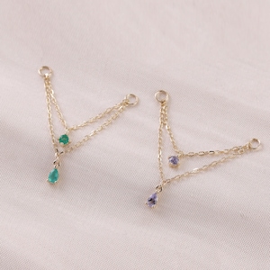 14K Solid Gold Dangle Iolite Chain Attachment Green Agate Helix Chain Connector Gold Chain Piercing Dangle Gemstone Chain Charm