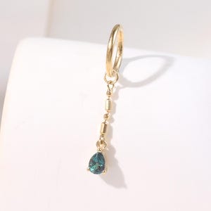 14K Solid Gold Alexandrite Dangle Chain Charm, Drop Pear Gemstone Helix Ring Pendant Earring, 14K Cartilage Hoop Lobe Clicker Huggie Charm
