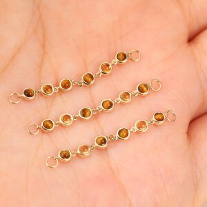 14K Solid Gold Round Shape Gemstone Chain Attachment, Tiger's-eye Stone Helix Chain, Chain Connector Piercing, Citrine Chain Charm