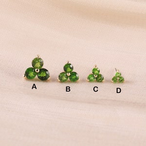 14 kt gouden chroom diopsiet driehoek stenen cluster stud, gouden draadloze push pin piercing, edelsteen labret kraakbeen helix tragus oorbel