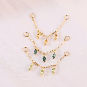 14K Solid Gold Marquise Citrine Chain Attachment, Moss Agate Helix Chain, Peridot Chain Connector Piercing, Rainbow Color Stone Chain Charm