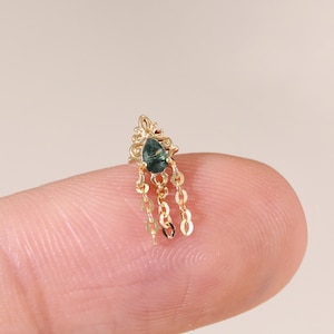 Pendentif chaîne en or massif 14 carats poire, agate mousse, boucle d'oreille pendante, clou hélicoïdal en or, boucle d'oreille conque, clou suspendu en pierres précieuses, boucle d'oreille arrière plat