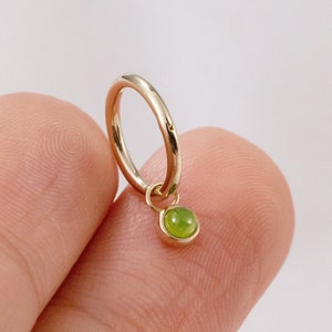14K Solid Gold Beauty Jade Charm Cartilage Huggie Hoop Charm Daith Helix Tragus Jade Rook Charm Dangle Earring Belly Charm