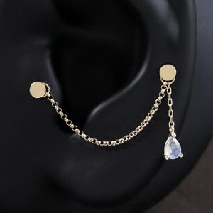 14K Solid Gold Labradorite Drop Earring Chain, Helix Conch Hoop Dangle Add On Chain, Nose Cartilage Tragus Lobe Ear Cuff Chain Attachment
