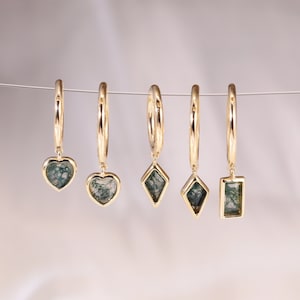 Orecchino a cerchio con agata muschiata a forma di cuore in oro massiccio 14K, orecchino a cerchio con agata muschiata a forma di aquilone, orecchino a cerchio con elica, orecchino a cerchio con rook, anello a conchiglia da 16 g