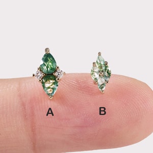 Aro con forma de flor de ágata musgosa en oro macizo de 14 k con moissanita Aro con forma de racimos de flores Aro sin rosca para cartílago y hélice