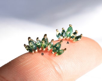 14K Gold Moosachat Ohrring fadenlose Push Pin Bolzen Zierliche Fächerform Knorpel Helix Naturstein Wohnung zurück Ohrring 20g Geschenk für sie