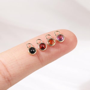 14K Solid Gold Rose Cut Garnet Earring Charm, Tiny Black Round Spinel Belly Ring Hoop Charm, Citrine and Amethyst Huggie Rook Dangle Charm