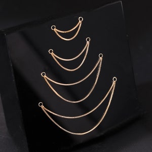 14K Solid Gold Double Layer Chain Attachment, 14K Gold Box Chain Piercing, Cartilage Chain, Convertible Chain, Double Chain Earring Jacket