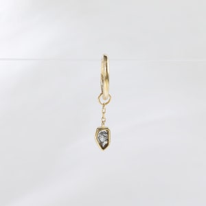 14K Solid Gold Black Rutilated Quartz Charm Earring, Gold Dangle Hoop Clicker Rook Ring Piercing Charm, Huggie Hoop Charm Stud Attachment