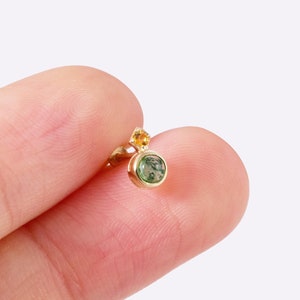14K Solid Gold Moss Agate Cartilage Earring Tiny Bezel Stud Earring Citrine Helix Piercing Conch Earring Tragus Jewelry Flat Back Earring