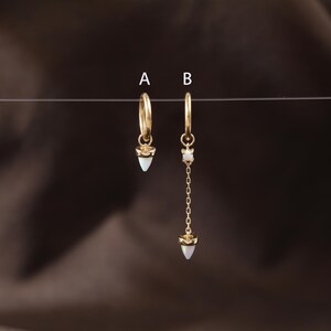 14K Solid Gold Dangle Bullet Opal Helix Charm, Unique Cartilage Hoop Huggie Charm Attachment, Opal Belly Daith Rook Ring Drop Piercing Charm