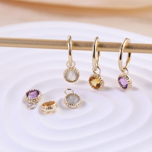 14K Solid Gold Dainty Charm Cartilage,Amethyst Citrine Huggie Hoop Charm,Helix Tragus Rook,labradorite Dangle Earring Belly Charm Pendant