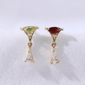 14K Solid Gold Granat mit Moissanit Ohrring, Peridot mit Moissanit Piercing, Gold Anhänger Geformt Tragus/Helix/Lobe/Conch Ohrstecker