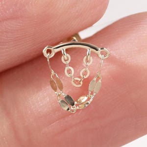 14K Solid Gold Dangle Cable Chain Hidden Helix Piercing, Lip Chain Helix Conch Cartilage Earring, Double Chain Floating Threadless Push Pin