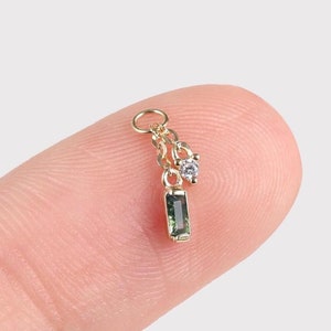 14K Solid Gold Dangle Moss Agate with Moissanite Charm, Moss Agate Gold Hoop Clicker Rook Hoop Charm, Huggie Hoop Charm Stud Attachment