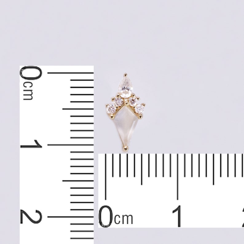 14K Gold Kite Shape Moonstone Earring Rhombus Stud Earring Moissanite Cartilage Earring Helix Stud Tagus Piercing Conch Flat Back Earring image 9