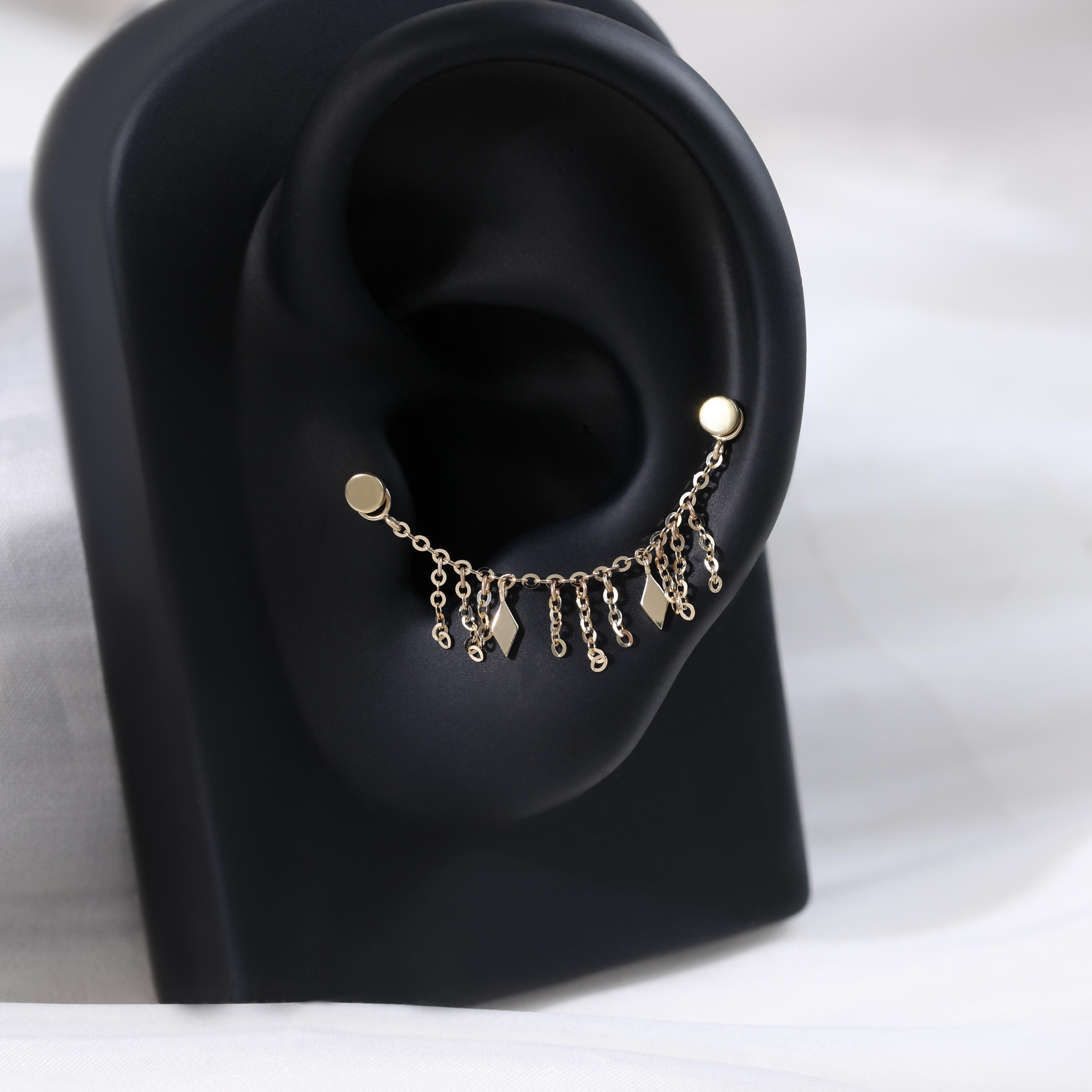 14K Solid Gold Dangle Kite Chain Attachment, Flat Kite Conch Helix ...