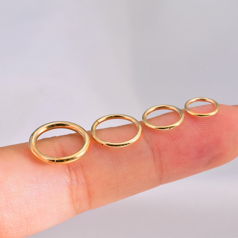 14K Solid Gold Huggie Seamless Hoop Hinged Cartilage Earring Tragus Helix Conch Hoops Earring Gold Nose Ring Dainty Cartilage Piercing Hoop image 3