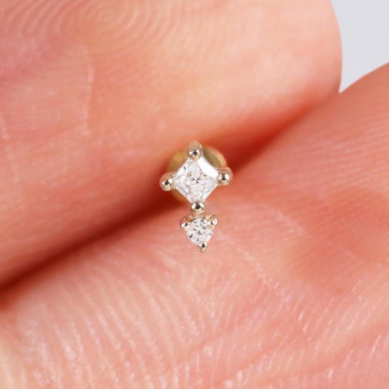 Black Friday Sale--14k Solid Gold Double Moissanite Cartilage Piercing ...