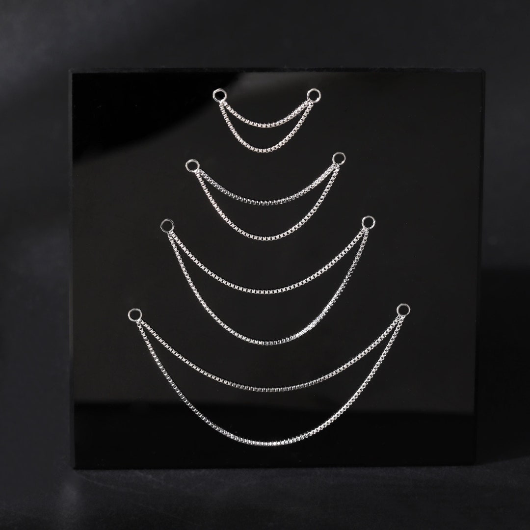 14K Solid White Gold Double Layer Chain Attachment, Gold Box Chain ...