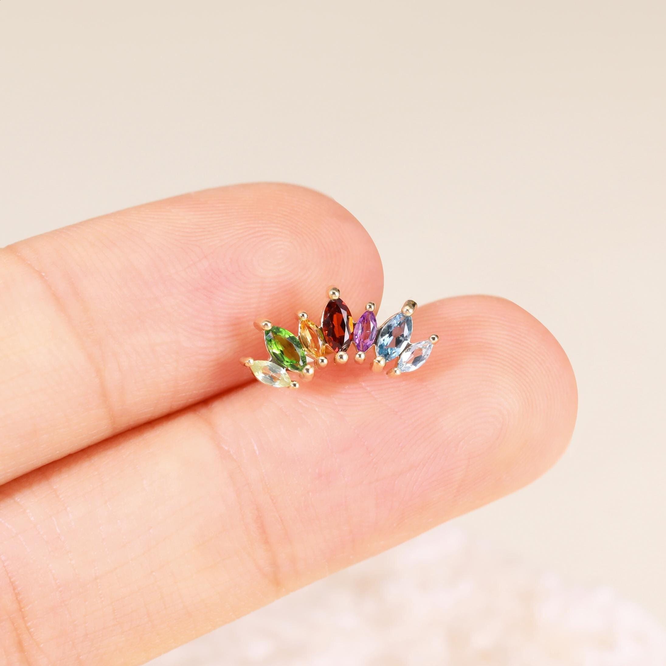 thumbnail image 2 of Vintage Style Multicolored Crystal Earrings – 14K Rose Gold Plated, Dangle Drop (Pre-Owned Excellent) 2 of 4