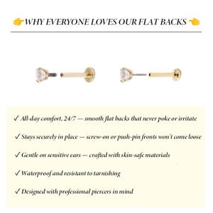 14K Solid Gold Moss Agate Floral Flat Back Piercing, Flower Helix Cartilage Earring, Rhombus Conch Labret Threadless Stud By Leitjewelry image 11