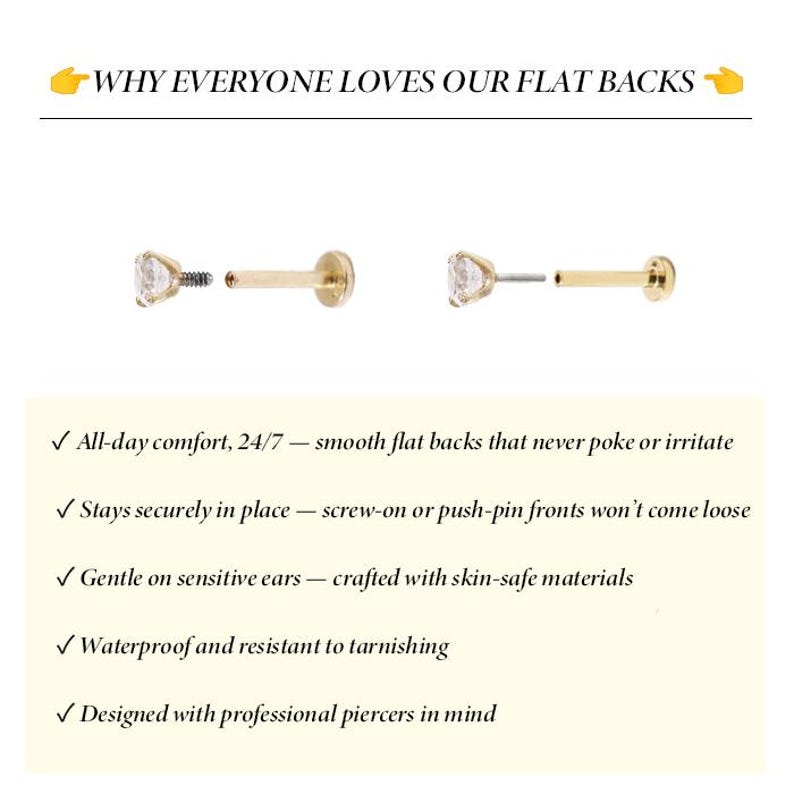 14K Solid Gold Moss Agate Floral Flat Back Piercing, Flower Helix Cartilage Earring, Rhombus Conch Labret Threadless Stud By Leitjewelry image 11