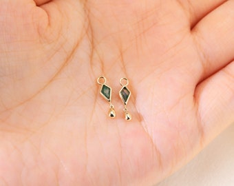 14K Solid Gold Kite Moss Agate With Teardrop Charm, 14K