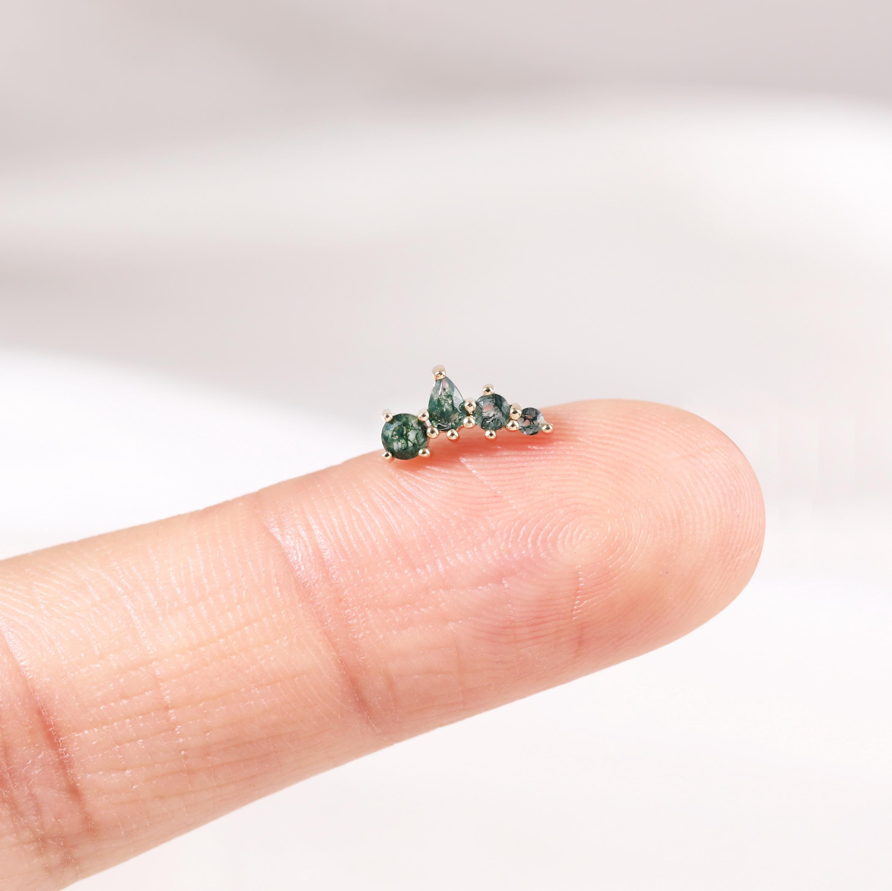 14Kソリッドゴールドモスアゲートクライマーイヤリング、ヘリックス