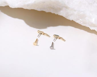 14Kソリッドゴールドモスアゲートダングルピアス、ホワイトトパーズ