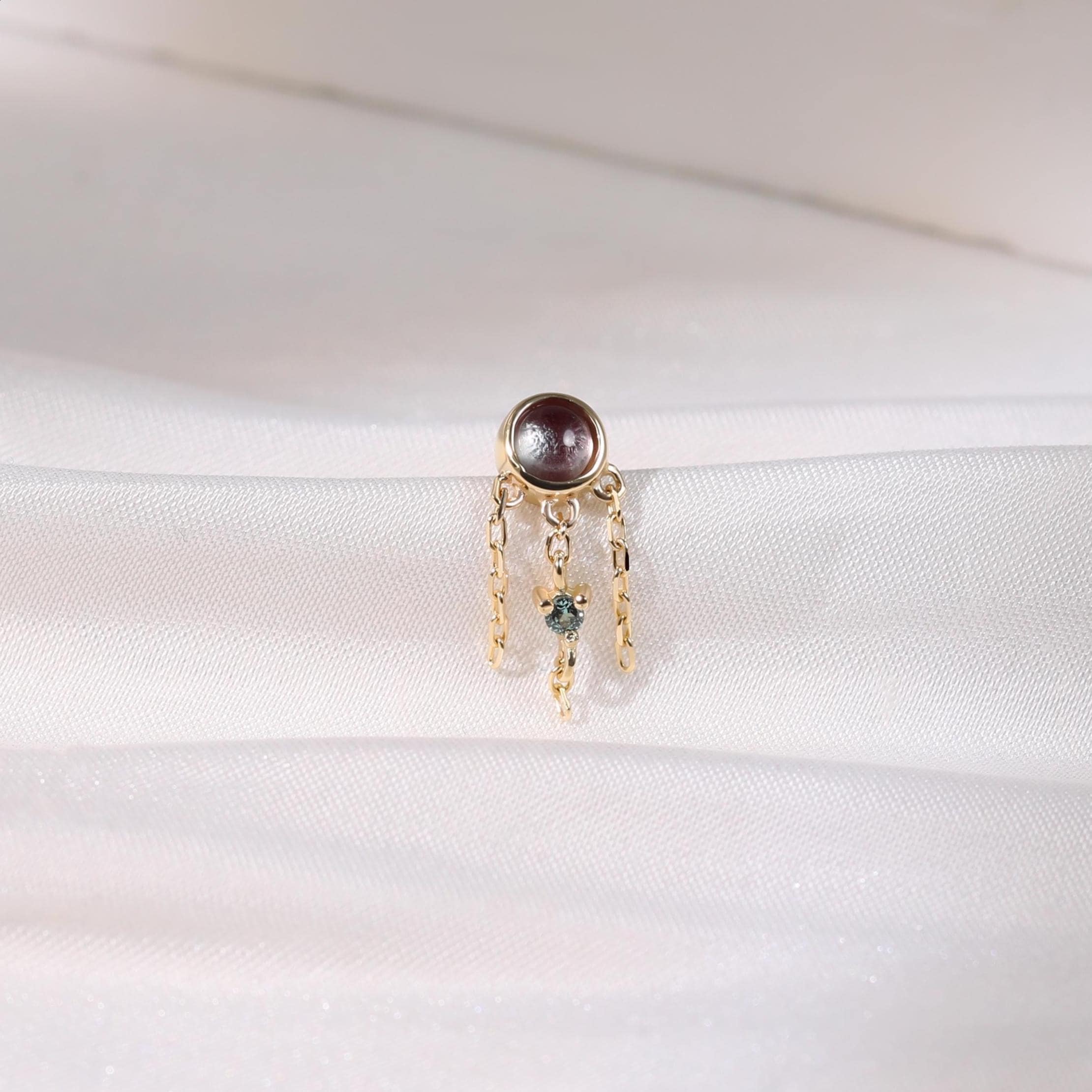 14K Solid Gold Alexandrite Dangle Piercing, Bezel Set Helix Alexandrite Push Pin Stud, Dangle Cable Chain Earlobe Tragus Cartilage Jewelry