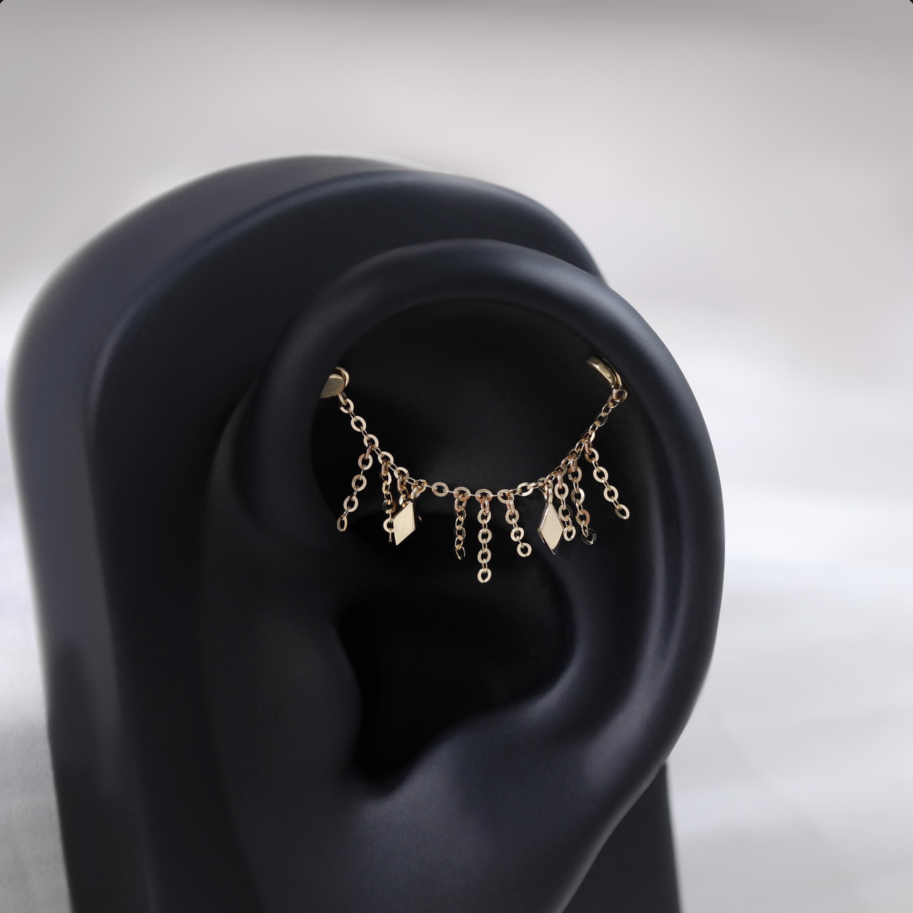 14K Solid Gold Dangle Kite Chain Attachment, Flat Kite Conch Helix ...